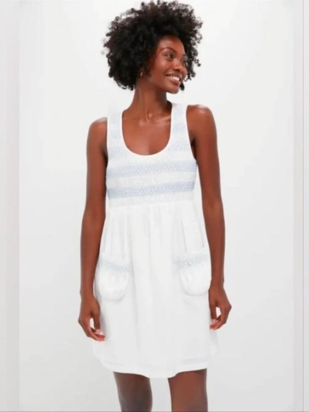 Tuckernuck Susannah White Smocked Mini Dress Embroidered Sz XXS Coastal Cottage